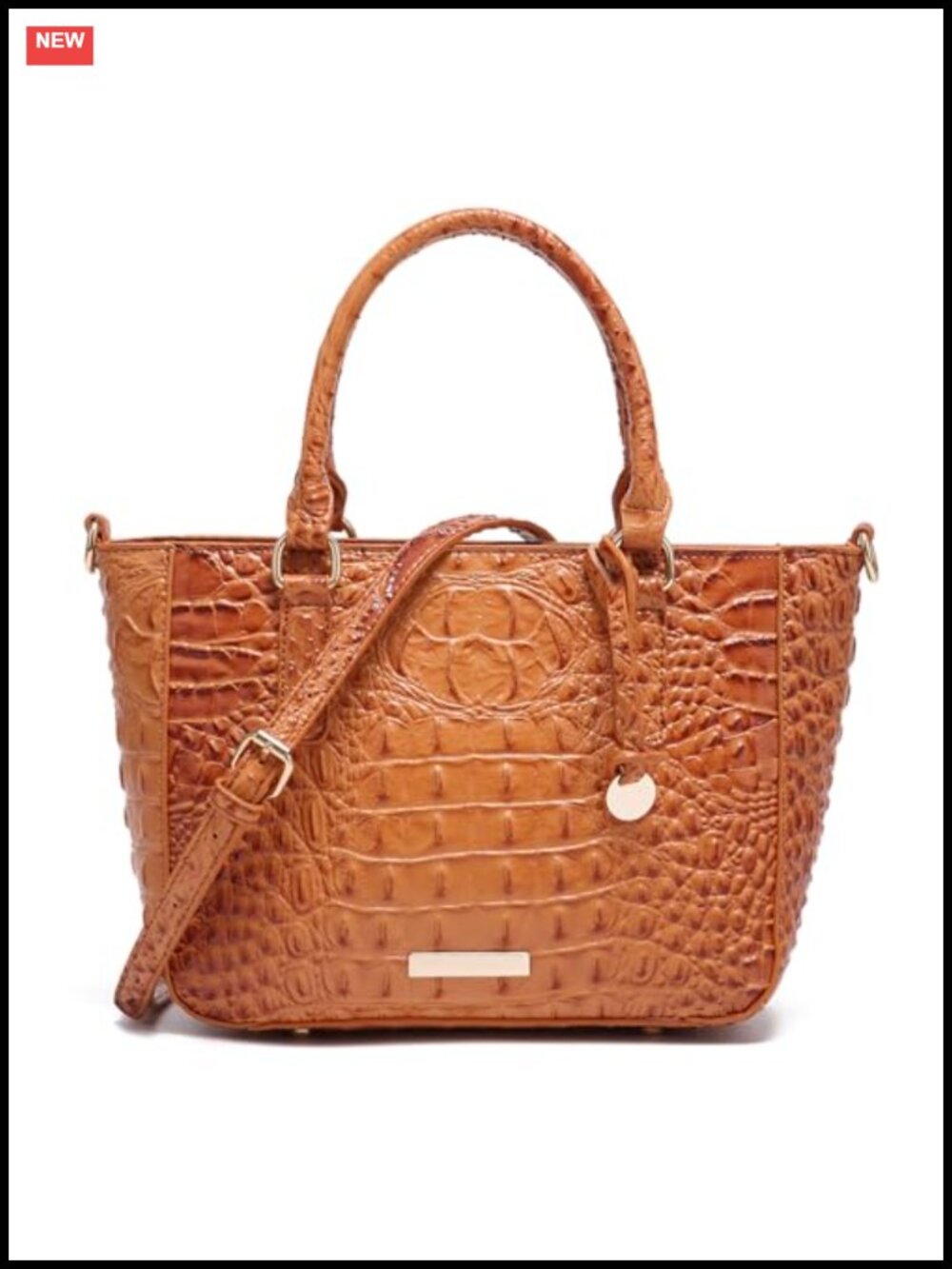 Croc Embossed Faux Leather Satchel Tote with Removable Strap & Zipper